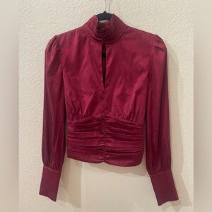 Wayf Burgundy Ruched Blouse